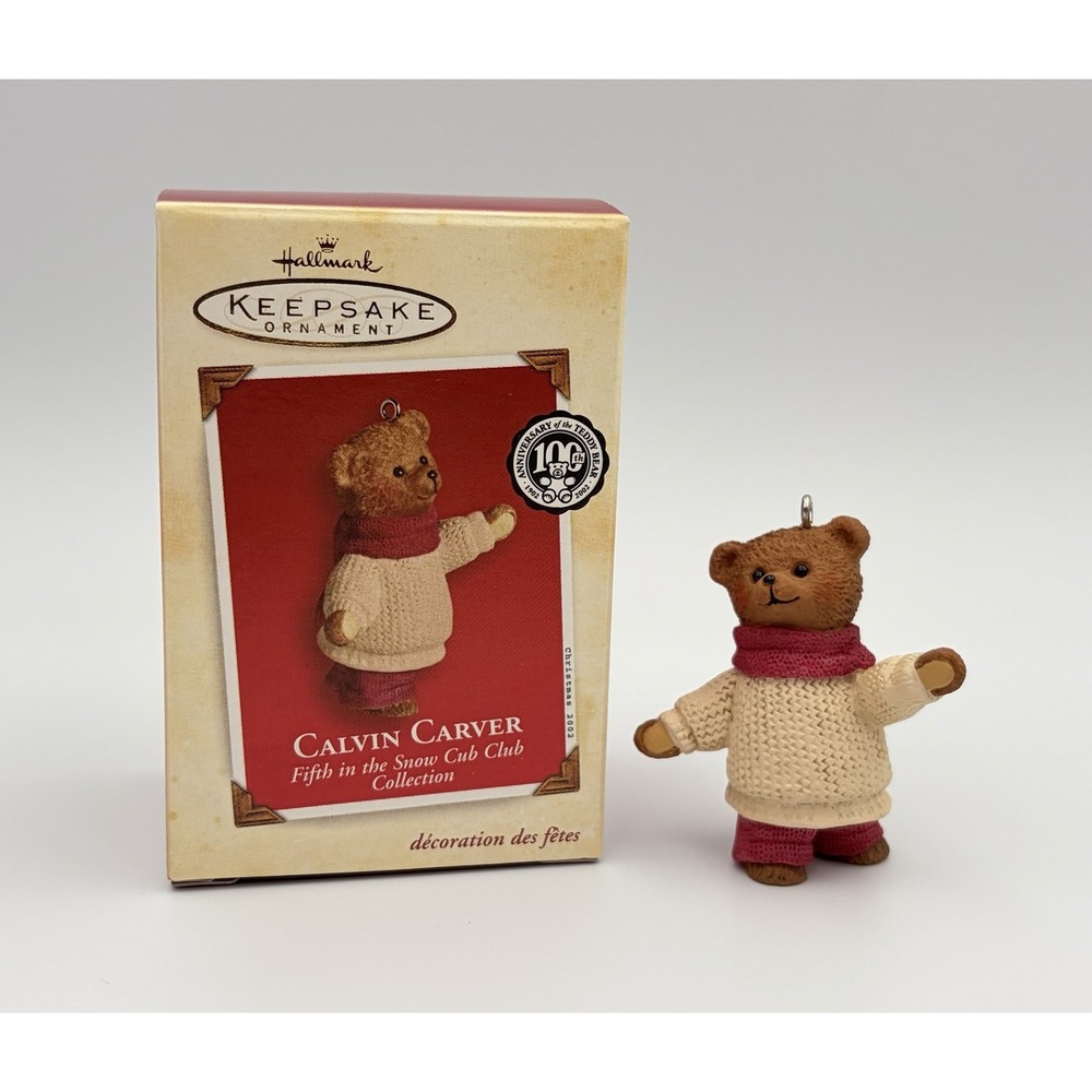 Hallmark 2002 Calvin Carver Snow Cub Club Teddy Bear Christmas Ornament Vintage